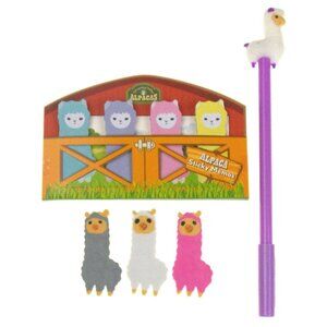 Alpaca Eraser Set 3 Sticky Memo Tabs Purple Llama Pen Gag Gift Kids School Favor